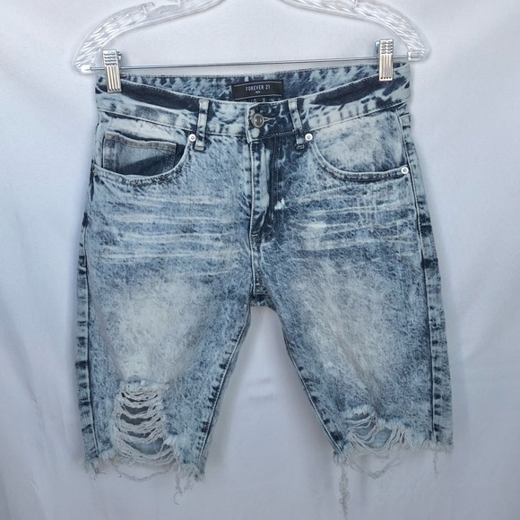 Forever 21 Acid Wash Distressed Jean Shorts - Picture 1 of 11